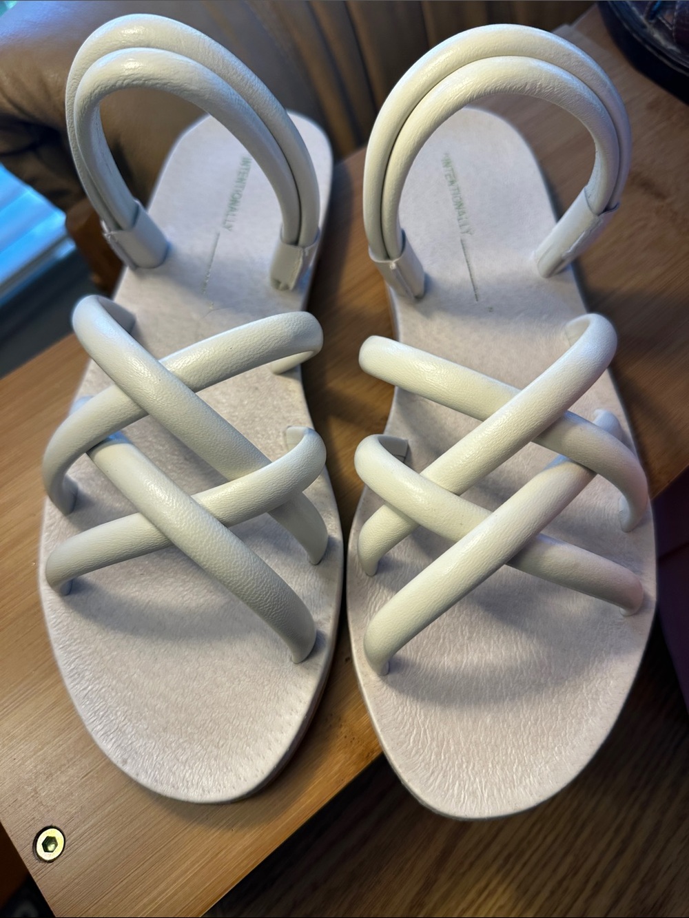 Intentionally Blank Brand, “Canary” Cream Leather Flat Sandals, NIB, 11